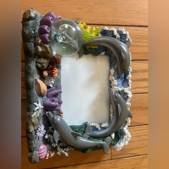 vintage dolphin picture 3D frame Water globe Ceramic Starfish Ocean Seashell - Picture 3 of 8